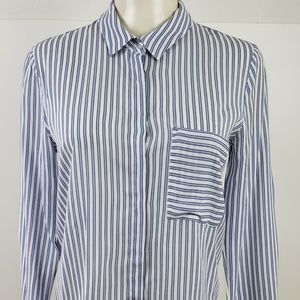 Pull & Bear Top Medium Blue Stripe Long Sleeve